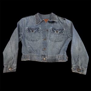 Women’s Classic Blue Cropped Denim Jacket Size Medium